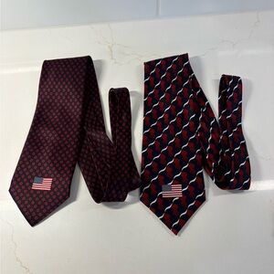 Two Men’s Ties With American Flag Stars Stripes Patriotic USA Men's Necktie Silk